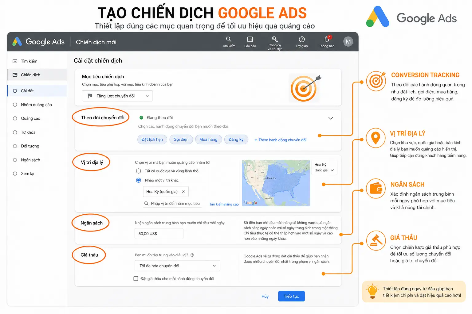 Thiết lập chiến dịch Google Ads